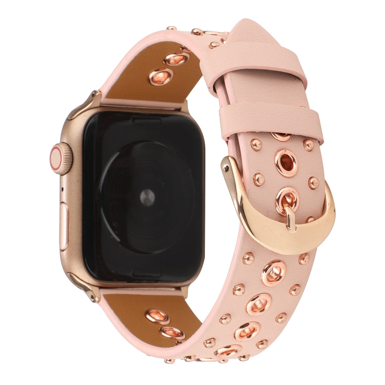 Punk Rivet Genuine Leather Watch Band For Apple Watch Ultra 49mm&Watch Ultra 2 49mm / Series 9&8&7 45mm / SE 3&SE 2&6&SE&5&4 44mm / 3&2&1 42mm(Pink) by bashfashion