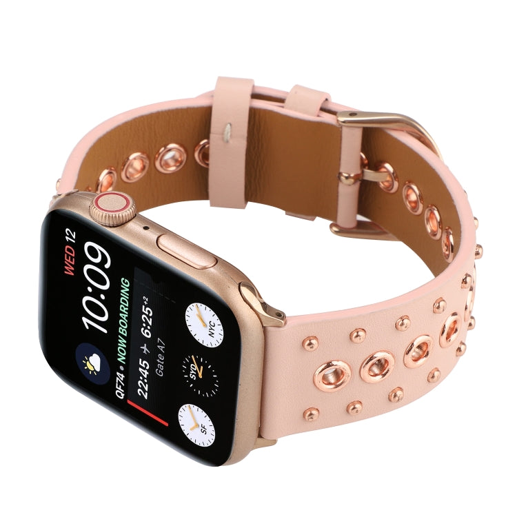Punk Rivet Genuine Leather Watch Band For Apple Watch Ultra 49mm&Watch Ultra 2 49mm / Series 9&8&7 45mm / SE 3&SE 2&6&SE&5&4 44mm / 3&2&1 42mm(Pink) by bashfashion
