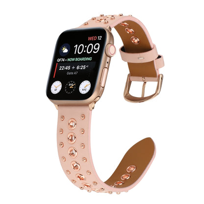 Punk Rivet Genuine Leather Watch Band For Apple Watch Ultra 49mm&Watch Ultra 2 49mm / Series 9&8&7 45mm / SE 3&SE 2&6&SE&5&4 44mm / 3&2&1 42mm(Pink) by bashfashion