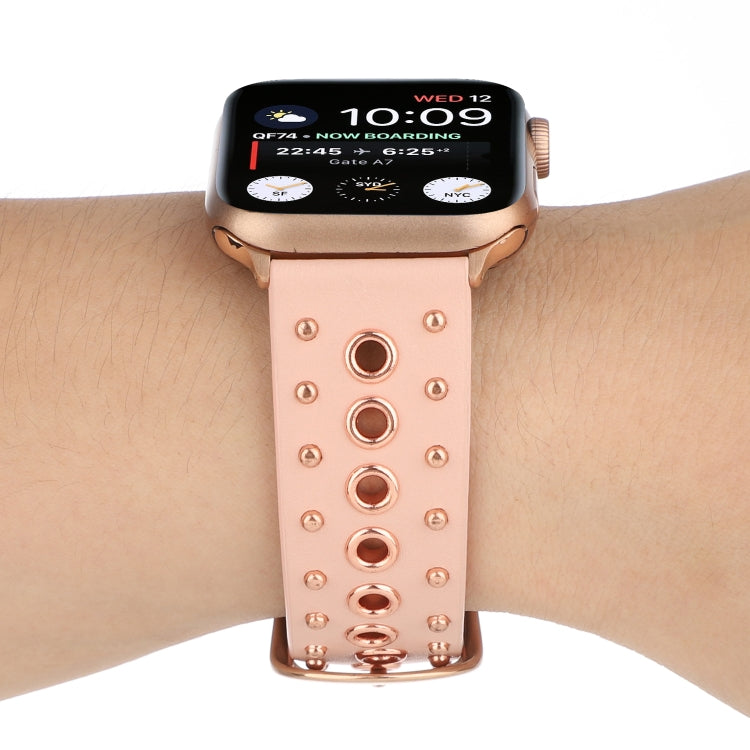 Punk Rivet Genuine Leather Watch Band For Apple Watch Ultra 49mm&Watch Ultra 2 49mm / Series 9&8&7 45mm / SE 3&SE 2&6&SE&5&4 44mm / 3&2&1 42mm(Pink) by bashfashion