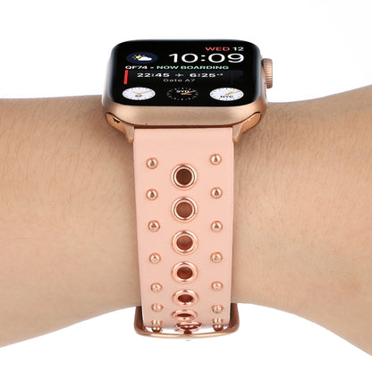 Punk Rivet Genuine Leather Watch Band For Apple Watch Ultra 49mm&Watch Ultra 2 49mm / Series 9&8&7 45mm / SE 3&SE 2&6&SE&5&4 44mm / 3&2&1 42mm(Pink) by bashfashion