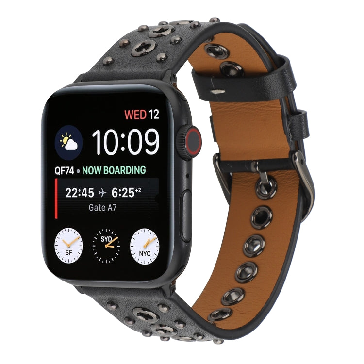 Punk Rivet Genuine Leather Watch Band For Apple Watch Ultra 49mm&Watch Ultra 2 49mm / Series 9&8&7 45mm / SE 3&SE 2&6&SE&5&4 44mm / 3&2&1 42mm(Black) by bashfashion