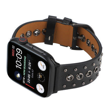Punk Rivet Genuine Leather Watch Band For Apple Watch Ultra 49mm&Watch Ultra 2 49mm / Series 9&8&7 45mm / SE 3&SE 2&6&SE&5&4 44mm / 3&2&1 42mm(Black) by bashfashion