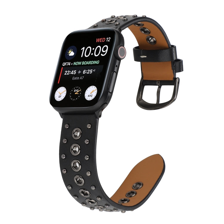 Punk Rivet Genuine Leather Watch Band For Apple Watch Ultra 49mm&Watch Ultra 2 49mm / Series 9&8&7 45mm / SE 3&SE 2&6&SE&5&4 44mm / 3&2&1 42mm(Black) by bashfashion