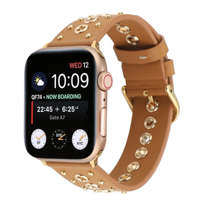 Punk Rivet Genuine Leather Watch Band For Apple Watch Ultra 49mm&Watch Ultra 2 49mm / Series 9&8&7 45mm / SE 3&SE 2&6&SE&5&4 44mm / 3&2&1 42mm(Brown) by bashfashion