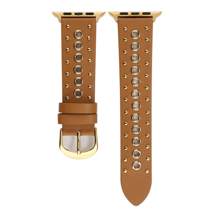 Punk Rivet Genuine Leather Watch Band For Apple Watch Ultra 49mm&Watch Ultra 2 49mm / Series 9&8&7 45mm / SE 3&SE 2&6&SE&5&4 44mm / 3&2&1 42mm(Brown) by bashfashion