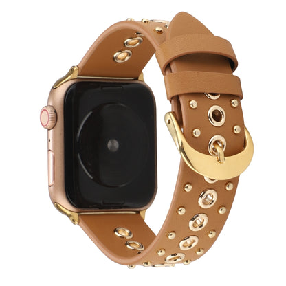 Punk Rivet Genuine Leather Watch Band For Apple Watch Ultra 49mm&Watch Ultra 2 49mm / Series 9&8&7 45mm / SE 3&SE 2&6&SE&5&4 44mm / 3&2&1 42mm(Brown) by bashfashion