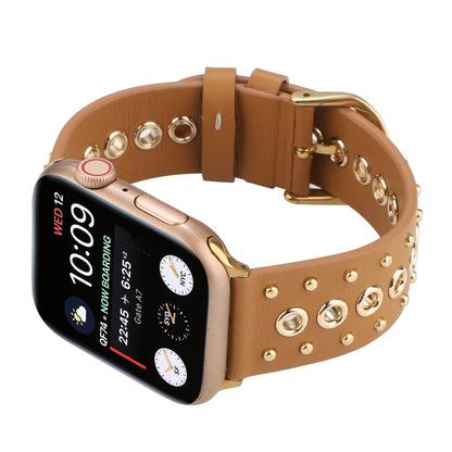 Punk Rivet Genuine Leather Watch Band For Apple Watch Ultra 49mm&Watch Ultra 2 49mm / Series 9&8&7 45mm / SE 3&SE 2&6&SE&5&4 44mm / 3&2&1 42mm(Brown) by bashfashion