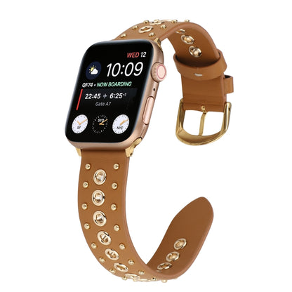 Punk Rivet Genuine Leather Watch Band For Apple Watch Ultra 49mm&Watch Ultra 2 49mm / Series 9&8&7 45mm / SE 3&SE 2&6&SE&5&4 44mm / 3&2&1 42mm(Brown) by bashfashion