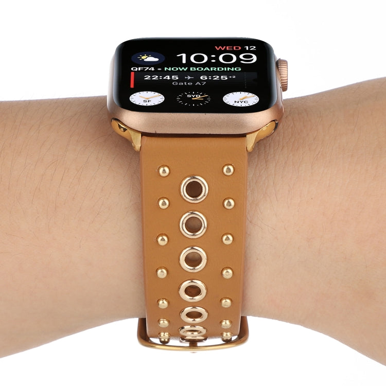 Punk Rivet Genuine Leather Watch Band For Apple Watch Ultra 49mm&Watch Ultra 2 49mm / Series 9&8&7 45mm / SE 3&SE 2&6&SE&5&4 44mm / 3&2&1 42mm(Brown) by bashfashion