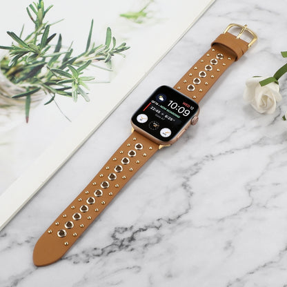 Punk Rivet Genuine Leather Watch Band For Apple Watch Ultra 49mm&Watch Ultra 2 49mm / Series 9&8&7 45mm / SE 3&SE 2&6&SE&5&4 44mm / 3&2&1 42mm(Brown) by bashfashion