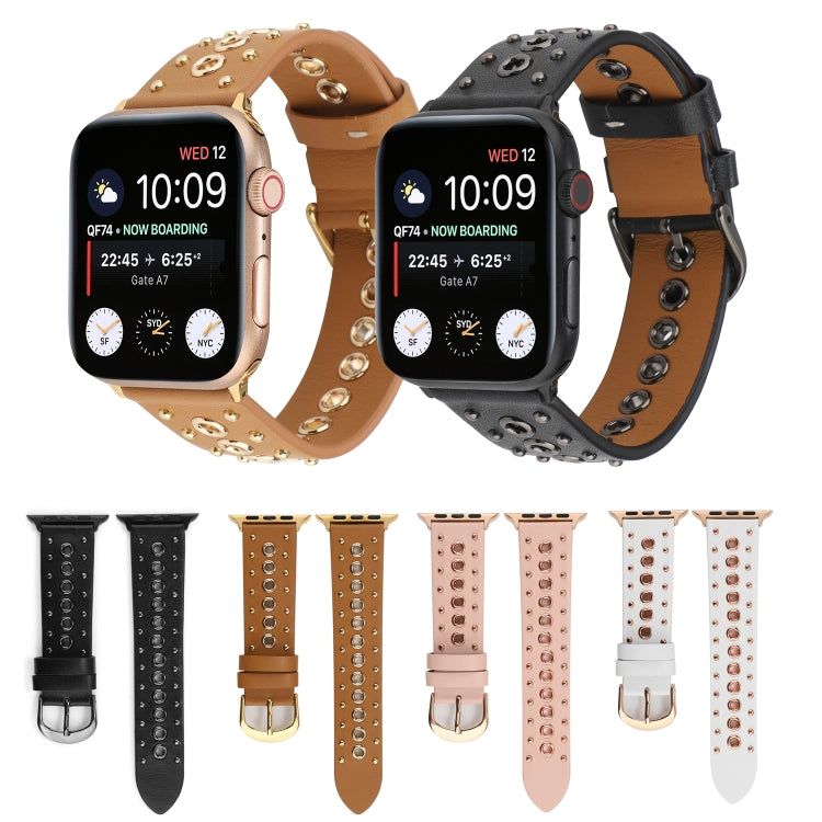 Punk Rivet Genuine Leather Watch Band For Apple Watch Ultra 49mm&Watch Ultra 2 49mm / Series 9&8&7 45mm / SE 3&SE 2&6&SE&5&4 44mm / 3&2&1 42mm(Pink) by bashfashion