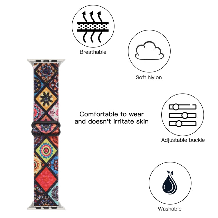 Ethnic Style Buckle Elastic Watch Band For Apple Watch Ultra 49mm&Watch Ultra 2 49mm / Series 9&8&7 45mm / SE 3&SE 2&6&SE&5&4 44mm / 3&2&1 42mm(Colorful Totem) by bashfashion