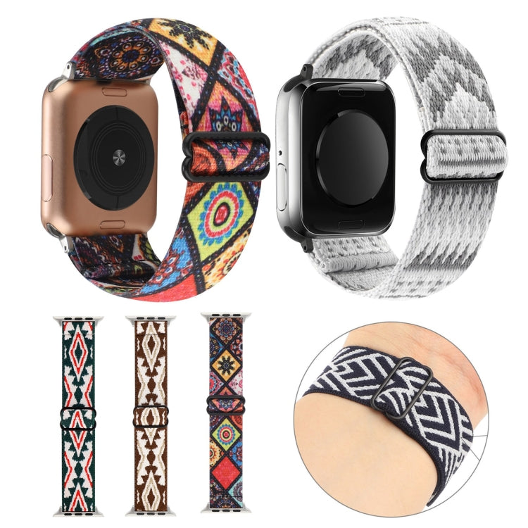 Ethnic Style Buckle Elastic Watch Band For Apple Watch Ultra 49mm&Watch Ultra 2 49mm / Series 9&8&7 45mm / SE 3&SE 2&6&SE&5&4 44mm / 3&2&1 42mm(Colorful Totem) by bashfashion