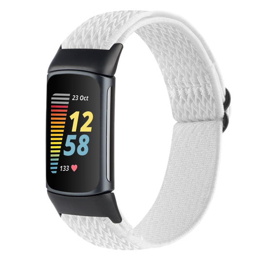For Fitbit Charge 5 Buckle Wave Braided Nylon Watch Band(White) by bashfashion