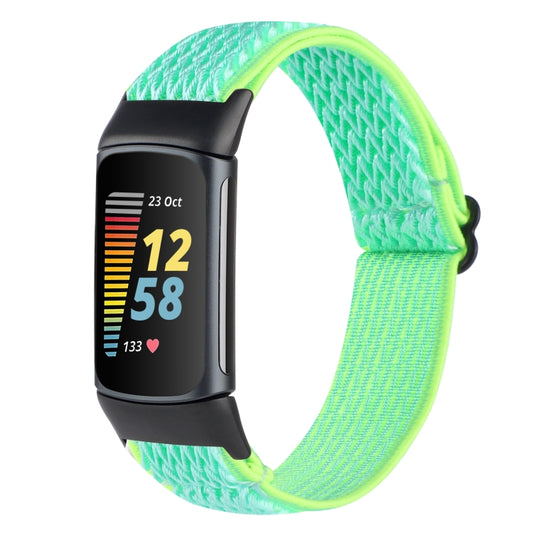 For Fitbit Charge 5 Buckle Wave Braided Nylon Watch Band(Mint Green) by bashfashion