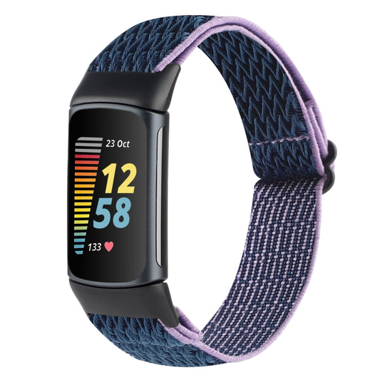 For Fitbit Charge 5 Buckle Wave Braided Nylon Watch Band(Indigo Blue) by bashfashion