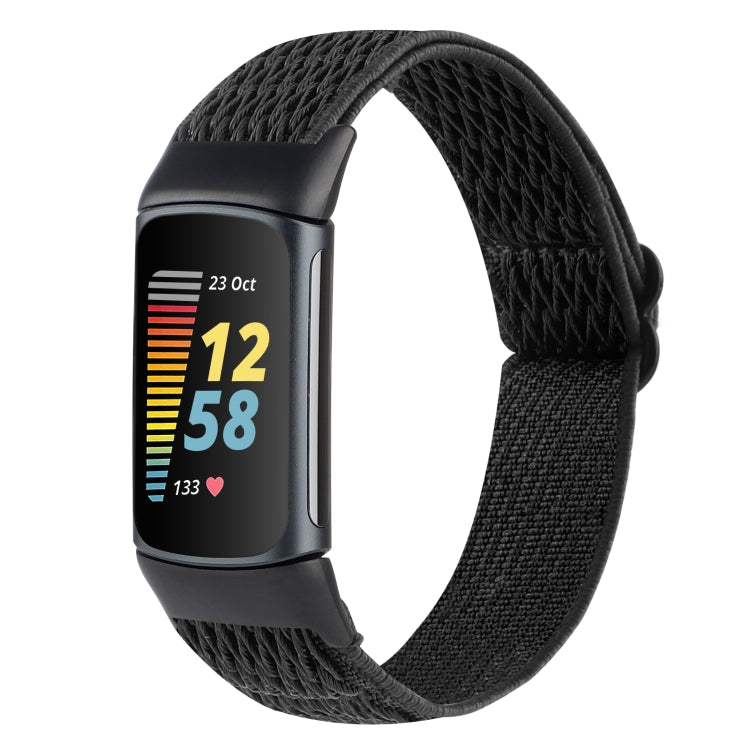For Fitbit Charge 5 Buckle Wave Braided Nylon Watch Band(Black) by bashfashion
