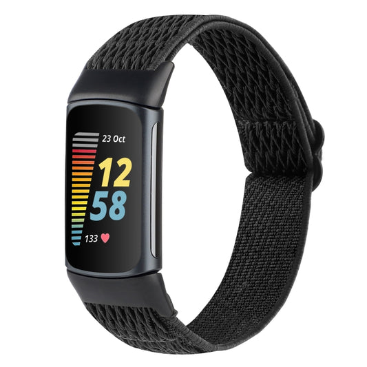 For Fitbit Charge 5 Buckle Wave Braided Nylon Watch Band(Black) by bashfashion
