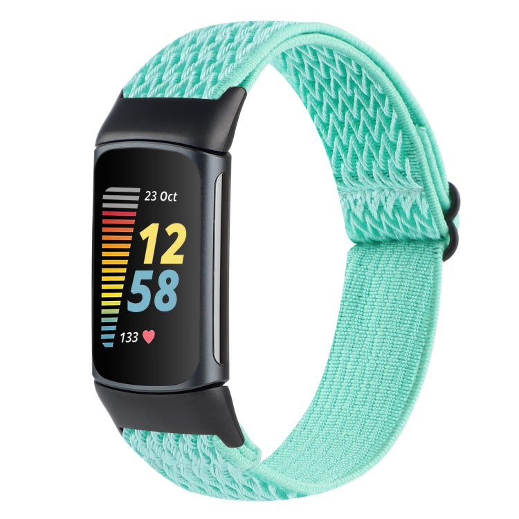For Fitbit Charge 5 Buckle Wave Braided Nylon Watch Band(Teal) by bashfashion