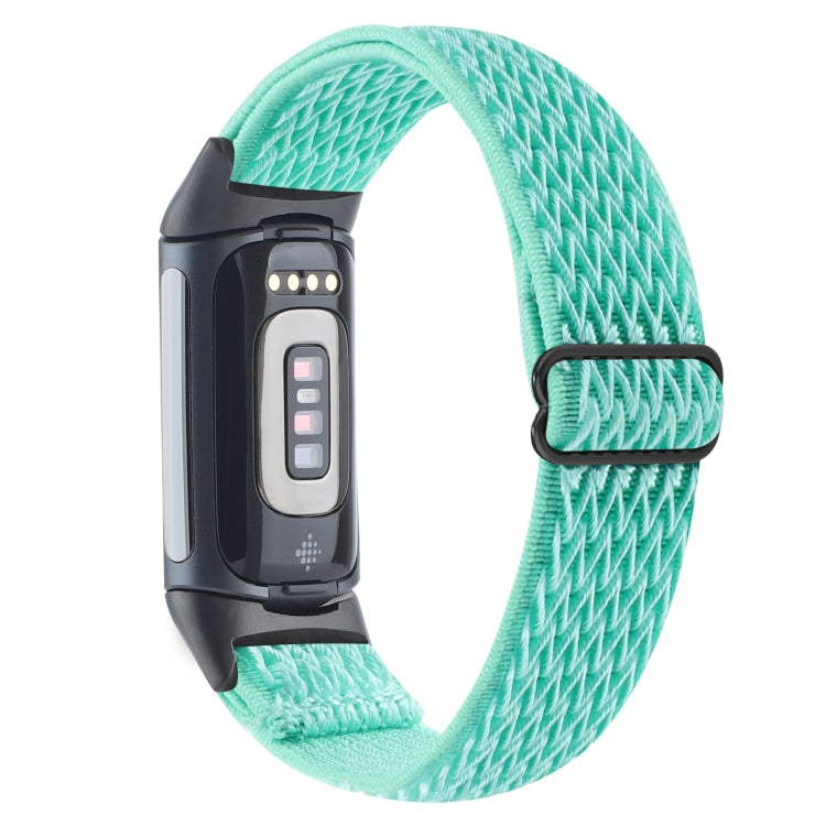 For Fitbit Charge 5 Buckle Wave Braided Nylon Watch Band(Teal) by bashfashion