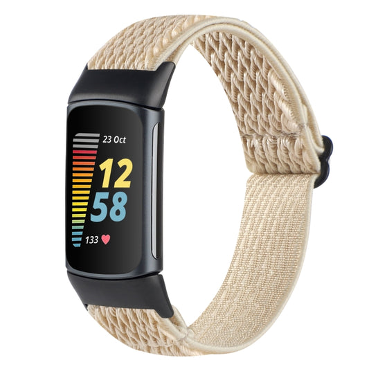 For Fitbit Charge 5 Buckle Wave Braided Nylon Watch Band(Apricot) by bashfashion