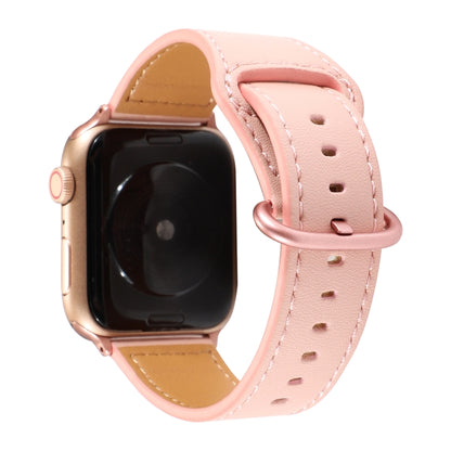 For Apple Watch Series 7 41mm / 6 & SE & 5 & 4 40mm / 3 & 2 & 1 38mm Solid Color Genuine Leather Watch Band(Pink) by bashfashion