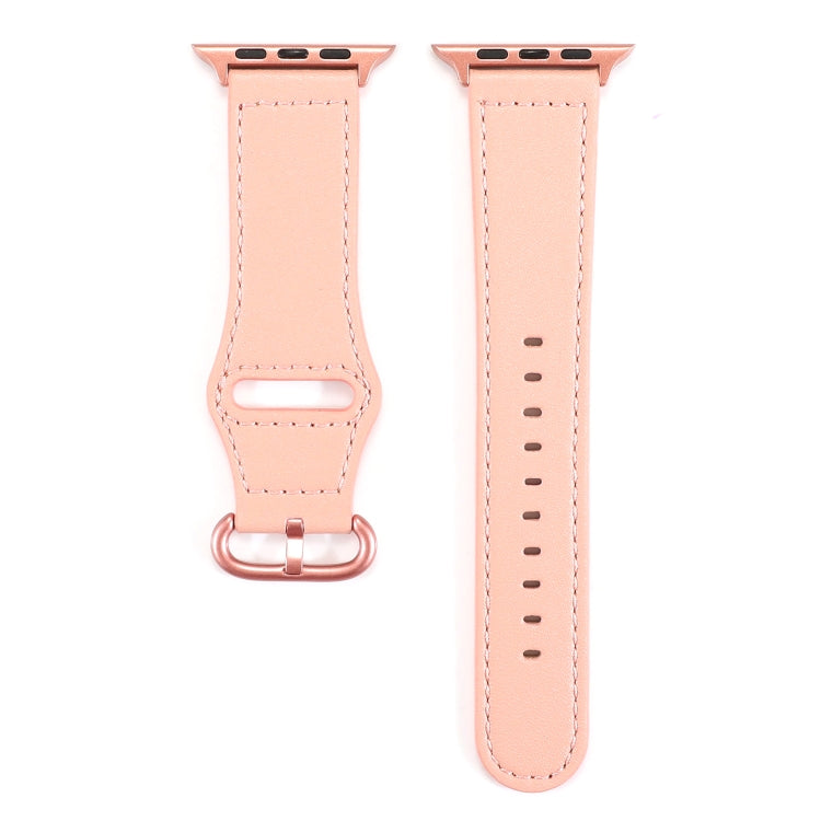 For Apple Watch Series 7 41mm / 6 & SE & 5 & 4 40mm / 3 & 2 & 1 38mm Solid Color Genuine Leather Watch Band(Pink) by bashfashion