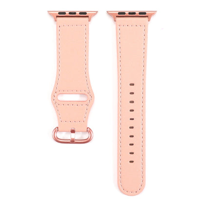 For Apple Watch Series 7 41mm / 6 & SE & 5 & 4 40mm / 3 & 2 & 1 38mm Solid Color Genuine Leather Watch Band(Pink) by bashfashion
