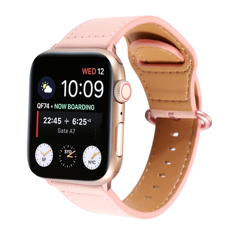 For Apple Watch Series 7 41mm / 6 & SE & 5 & 4 40mm / 3 & 2 & 1 38mm Solid Color Genuine Leather Watch Band(Pink) by bashfashion