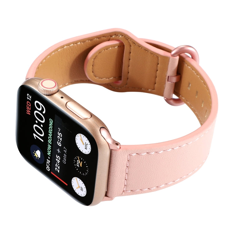 For Apple Watch Series 7 41mm / 6 & SE & 5 & 4 40mm / 3 & 2 & 1 38mm Solid Color Genuine Leather Watch Band(Pink) by bashfashion