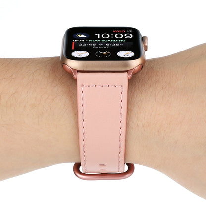 For Apple Watch Series 7 41mm / 6 & SE & 5 & 4 40mm / 3 & 2 & 1 38mm Solid Color Genuine Leather Watch Band(Pink) by bashfashion