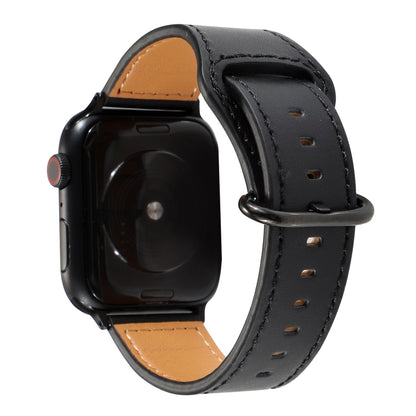 For Apple Watch Series 7 41mm / 6 & SE & 5 & 4 40mm / 3 & 2 & 1 38mm Solid Color Genuine Leather Watch Band(Black) by bashfashion
