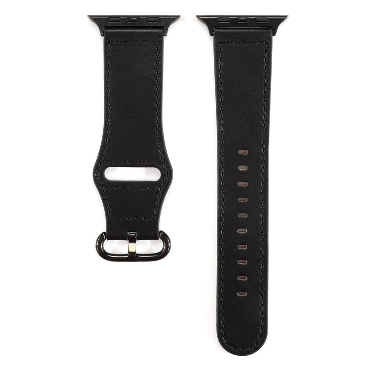 For Apple Watch Series 7 41mm / 6 & SE & 5 & 4 40mm / 3 & 2 & 1 38mm Solid Color Genuine Leather Watch Band(Black) by bashfashion