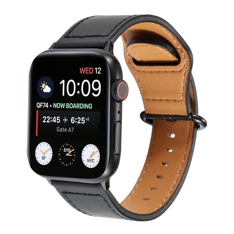 For Apple Watch Series 7 41mm / 6 & SE & 5 & 4 40mm / 3 & 2 & 1 38mm Solid Color Genuine Leather Watch Band(Black) by bashfashion