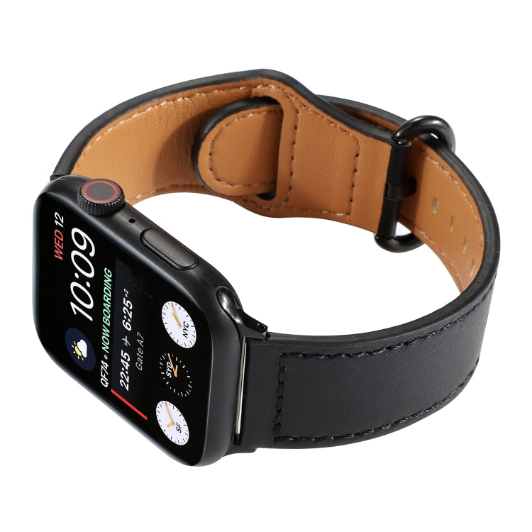 For Apple Watch Series 7 41mm / 6 & SE & 5 & 4 40mm / 3 & 2 & 1 38mm Solid Color Genuine Leather Watch Band(Black) by bashfashion