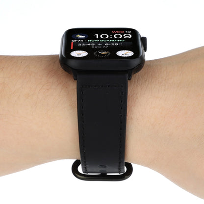 For Apple Watch Series 7 41mm / 6 & SE & 5 & 4 40mm / 3 & 2 & 1 38mm Solid Color Genuine Leather Watch Band(Black) by bashfashion