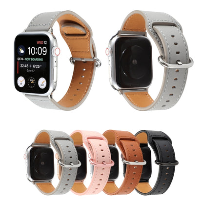For Apple Watch Series 7 41mm / 6 & SE & 5 & 4 40mm / 3 & 2 & 1 38mm Solid Color Genuine Leather Watch Band(Black) by bashfashion