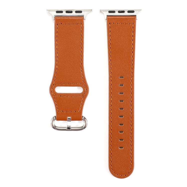 For Apple Watch Series 7 41mm / 6 & SE & 5 & 4 40mm / 3 & 2 & 1 38mm Solid Color Genuine Leather Watch Band(Brown) by bashfashion