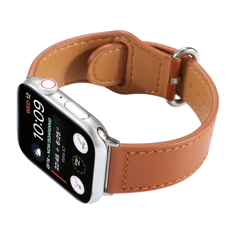 For Apple Watch Series 7 41mm / 6 & SE & 5 & 4 40mm / 3 & 2 & 1 38mm Solid Color Genuine Leather Watch Band(Brown) by bashfashion