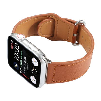 For Apple Watch Series 7 41mm / 6 & SE & 5 & 4 40mm / 3 & 2 & 1 38mm Solid Color Genuine Leather Watch Band(Brown) by bashfashion