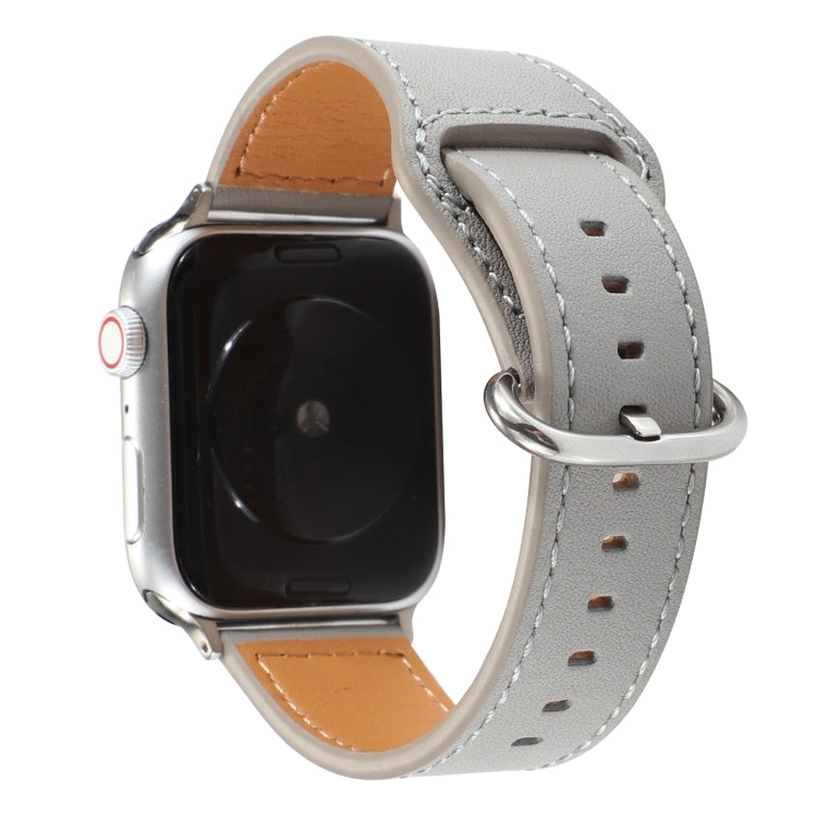 For Apple Watch Series 7 45mm / 6 & SE & 5 & 4 44mm / 3 & 2 & 1 42mm Solid Color Genuine Leather Watch Band(Grey) by bashfashion