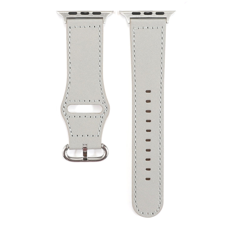 For Apple Watch Series 7 45mm / 6 & SE & 5 & 4 44mm / 3 & 2 & 1 42mm Solid Color Genuine Leather Watch Band(Grey) by bashfashion