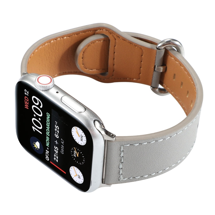 For Apple Watch Series 7 45mm / 6 & SE & 5 & 4 44mm / 3 & 2 & 1 42mm Solid Color Genuine Leather Watch Band(Grey) by bashfashion
