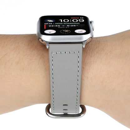 For Apple Watch Series 7 45mm / 6 & SE & 5 & 4 44mm / 3 & 2 & 1 42mm Solid Color Genuine Leather Watch Band(Grey) by bashfashion