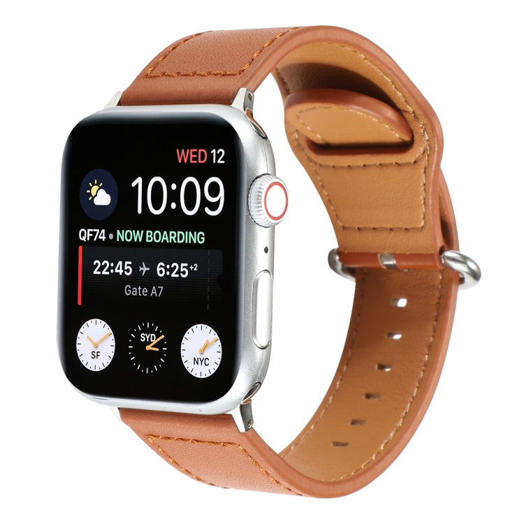 For Apple Watch Series 7 45mm / 6 & SE & 5 & 4 44mm / 3 & 2 & 1 42mm Solid Color Genuine Leather Watch Band(Brown) by bashfashion