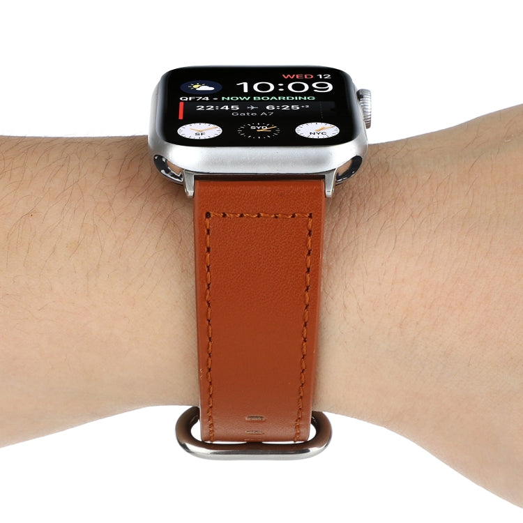 For Apple Watch Series 7 45mm / 6 & SE & 5 & 4 44mm / 3 & 2 & 1 42mm Solid Color Genuine Leather Watch Band(Brown) by bashfashion