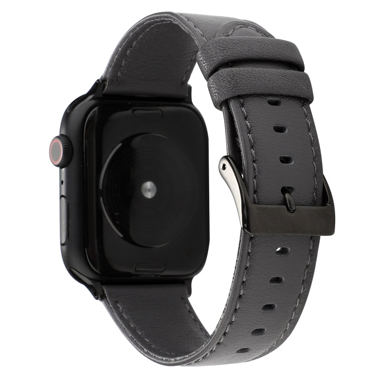 For Apple Watch Series 7 41mm / 6 & SE & 5 & 4 40mm / 3 & 2 & 1 38mm Cowhide Texture Leather Watch Band(Grey) by bashfashion
