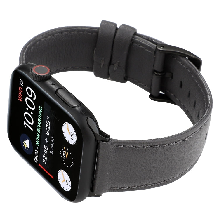 For Apple Watch Series 7 41mm / 6 & SE & 5 & 4 40mm / 3 & 2 & 1 38mm Cowhide Texture Leather Watch Band(Grey) by bashfashion