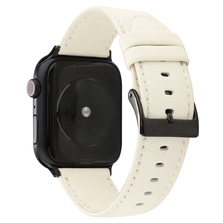For Apple Watch Series 7 45mm / 6 & SE & 5 & 4 44mm / 3 & 2 & 1 42mm Cowhide Texture Leather Watch Band(White) by bashfashion